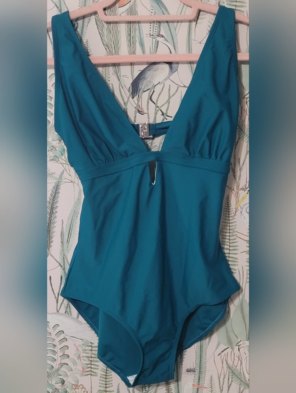 Teal V-Neck One-Piece Swimsuit
